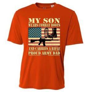 My Son Wears Combat Boots Gift Proud Army Dad Military Father Gift Cooling Performance Crew T-Shirt