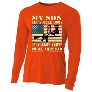 My Son Wears Combat Boots Gift Proud Army Dad Military Father Gift Cooling Performance Long Sleeve Crew