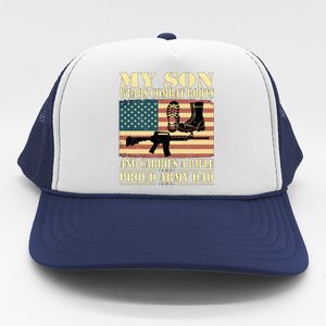 My Son Wears Combat Boots Gift Proud Army Dad Military Father Gift Trucker Hat