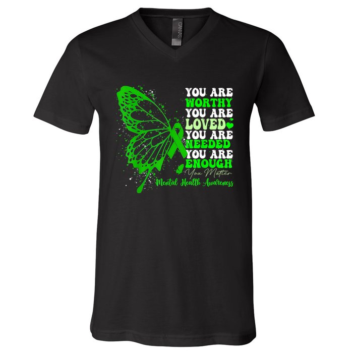 Motivational Support Warrior Mental Health Awareness Gifts V-Neck T-Shirt