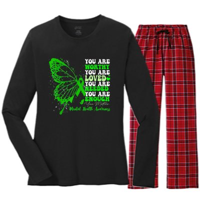 Motivational Support Warrior Mental Health Awareness Gifts Women's Long Sleeve Flannel Pajama Set 