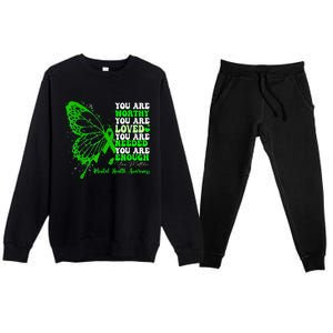 Motivational Support Warrior Mental Health Awareness Gifts Premium Crewneck Sweatsuit Set