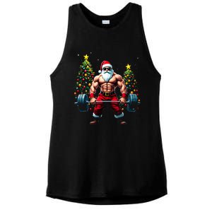 Muscle Santa Weightlifter Christmas Powerlifting Xmas Gym Gift Ladies PosiCharge Tri-Blend Wicking Tank