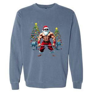 Muscle Santa Weightlifter Christmas Powerlifting Xmas Gym Gift Garment-Dyed Sweatshirt