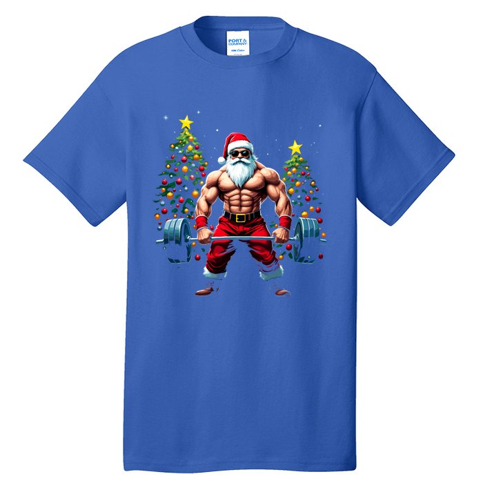 Muscle Santa Weightlifter Christmas Powerlifting Xmas Gym Gift Tall T-Shirt