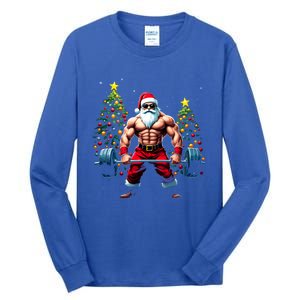 Muscle Santa Weightlifter Christmas Powerlifting Xmas Gym Gift Tall Long Sleeve T-Shirt