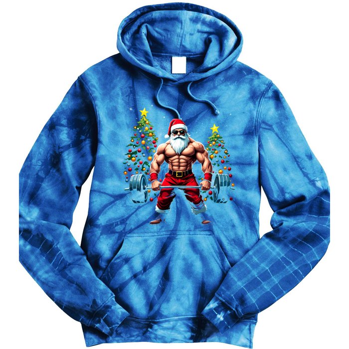 Muscle Santa Weightlifter Christmas Powerlifting Xmas Gym Gift Tie Dye Hoodie