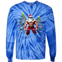 Muscle Santa Weightlifter Christmas Powerlifting Xmas Gym Gift Tie-Dye Long Sleeve Shirt