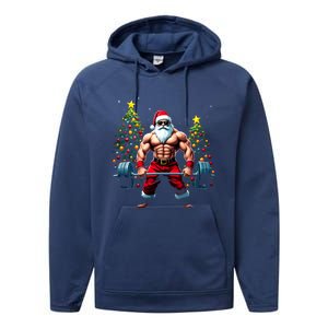 Muscle Santa Weightlifter Christmas Powerlifting Xmas Gym Gift Performance Fleece Hoodie