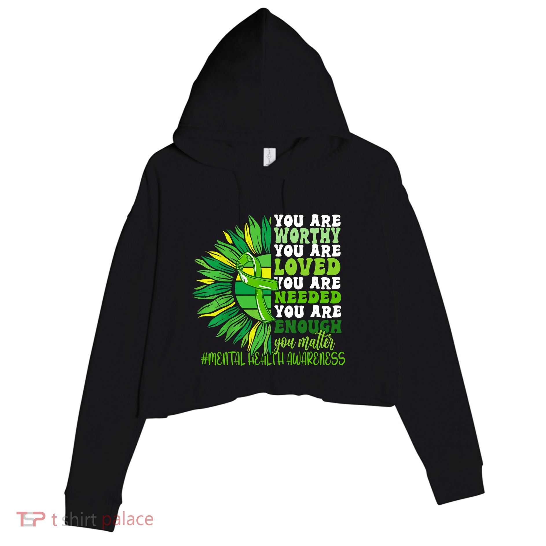 Motivational Support Warrior Mental Health Awareness Month Design Crop Fleece Hoodie