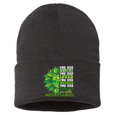 Motivational Support Warrior Mental Health Awareness Month Design Sustainable Knit Beanie