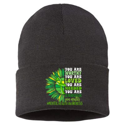 Motivational Support Warrior Mental Health Awareness Month Design Sustainable Knit Beanie