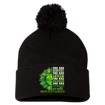 Motivational Support Warrior Mental Health Awareness Month Design Pom Pom 12in Knit Beanie