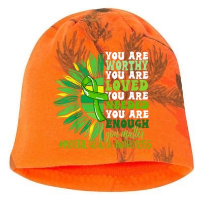 Motivational Support Warrior Mental Health Awareness Month Design Kati - Camo Knit Beanie