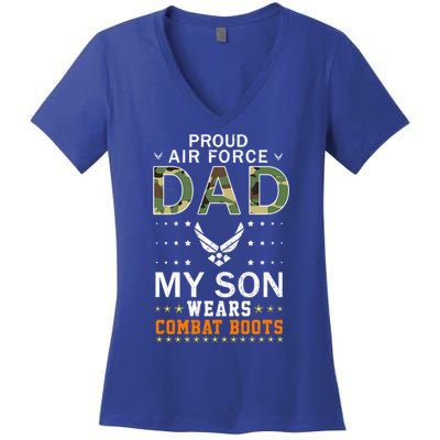My Son Wear Combat Bootsgiftproud Air Force Dad Camouflage Army Gift Women's V-Neck T-Shirt