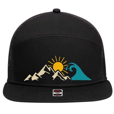 Mountain Sun Wave Nature Hiking Surf Surfer Hiker Outdoor 7 Panel Mesh Trucker Snapback Hat