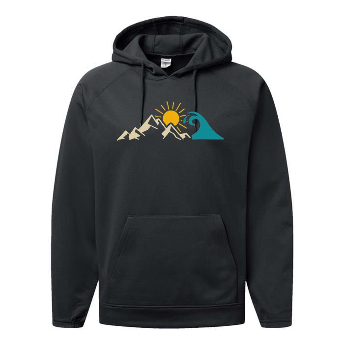 Mountain Sun Wave Nature Hiking Surf Surfer Hiker Outdoor Performance Fleece Hoodie