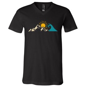 Mountain Sun Wave Nature Hiking Surf Surfer Hiker Outdoor V-Neck T-Shirt