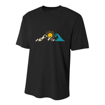Mountain Sun Wave Nature Hiking Surf Surfer Hiker Outdoor Youth Performance Sprint T-Shirt