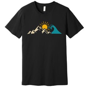 Mountain Sun Wave Nature Hiking Surf Surfer Hiker Outdoor Premium T-Shirt