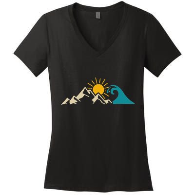 Mountain Sun Wave Nature Hiking Surf Surfer Hiker Outdoor Women's V-Neck T-Shirt