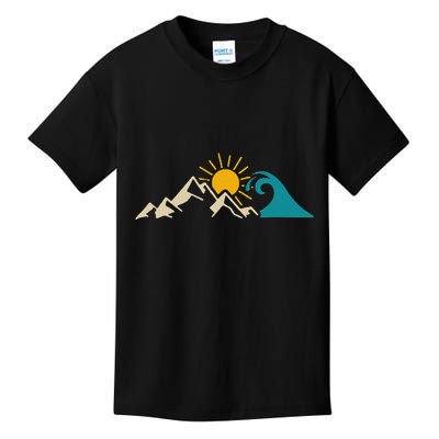 Mountain Sun Wave Nature Hiking Surf Surfer Hiker Outdoor Kids T-Shirt