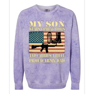 My Son Wears Combat Boots Gift Proud Army Dad Military Father Gift Colorblast Crewneck Sweatshirt