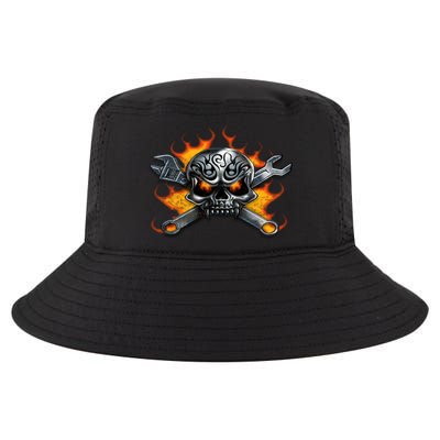 Metal Skull Wrench Flames Mechanic Funny Gift Cool Comfort Performance Bucket Hat