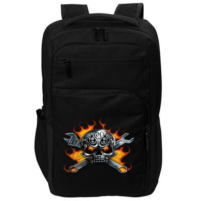 Metal Skull Wrench Flames Mechanic Funny Gift Impact Tech Backpack