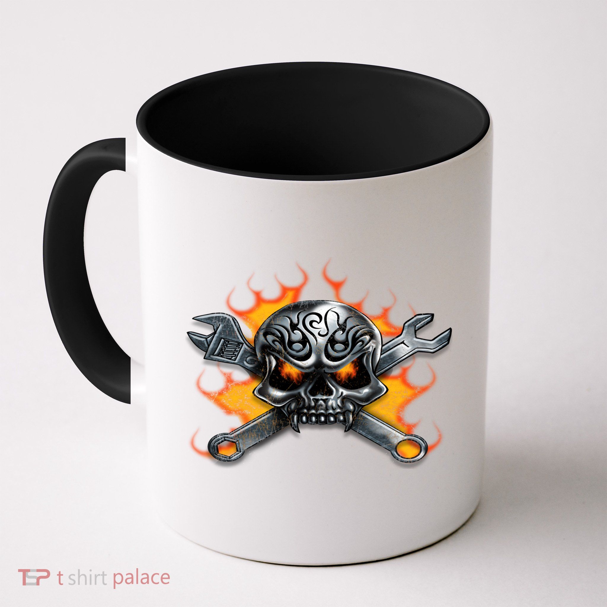Metal Skull Wrench Flames Mechanic Funny Gift Mug