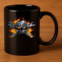 Metal Skull Wrench Flames Mechanic Funny Gift 11oz C Handle Ceramic Mug