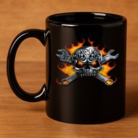 Metal Skull Wrench Flames Mechanic Funny Gift 11oz C Handle Ceramic Mug