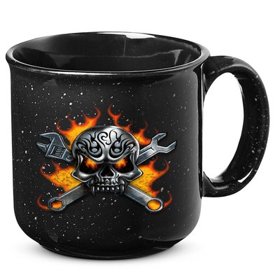 Metal Skull Wrench Flames Mechanic Funny Gift 15oz Campfire Ceramic Mug