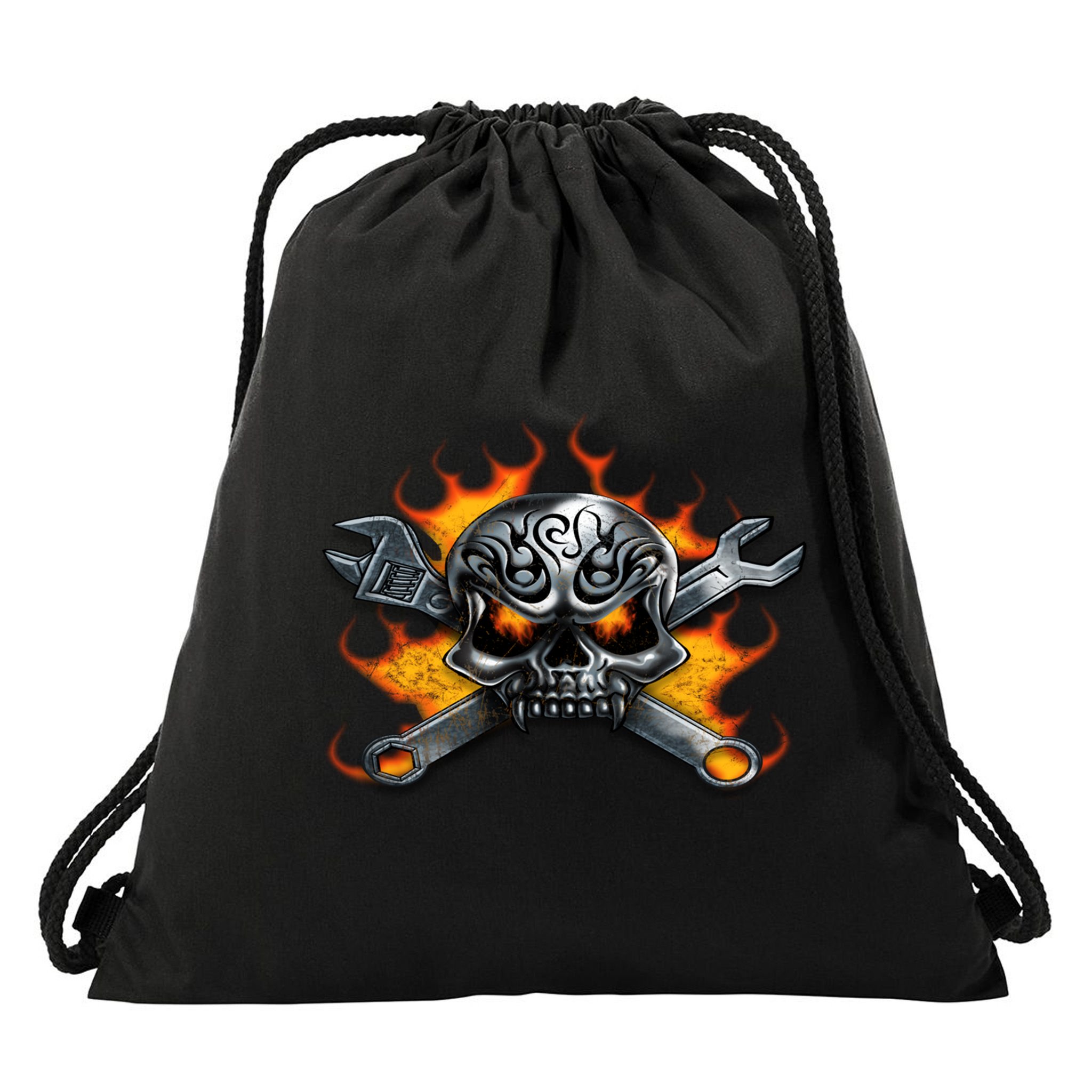 Metal Skull Wrench Flames Mechanic Funny Gift Drawstring Bag