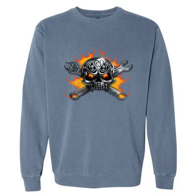 Metal Skull Wrench Flames Mechanic Funny Gift Garment-Dyed Sweatshirt