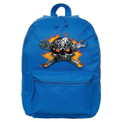 Metal Skull Wrench Flames Mechanic Funny Gift 16 in Basic Backpack