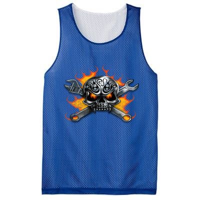 Metal Skull Wrench Flames Mechanic Funny Gift Mesh Reversible Basketball Jersey Tank
