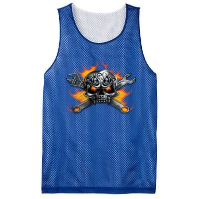 Metal Skull Wrench Flames Mechanic Funny Gift Mesh Reversible Basketball Jersey Tank