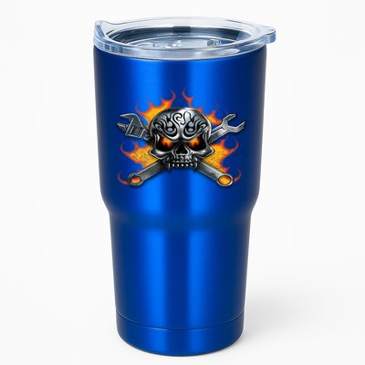 Metal Skull Wrench Flames Mechanic Funny Gift Tumbler