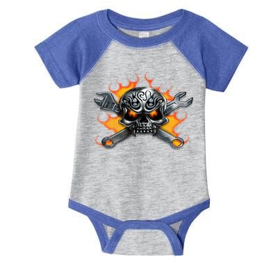 Metal Skull Wrench Flames Mechanic Funny Gift Infant Baby Jersey Bodysuit