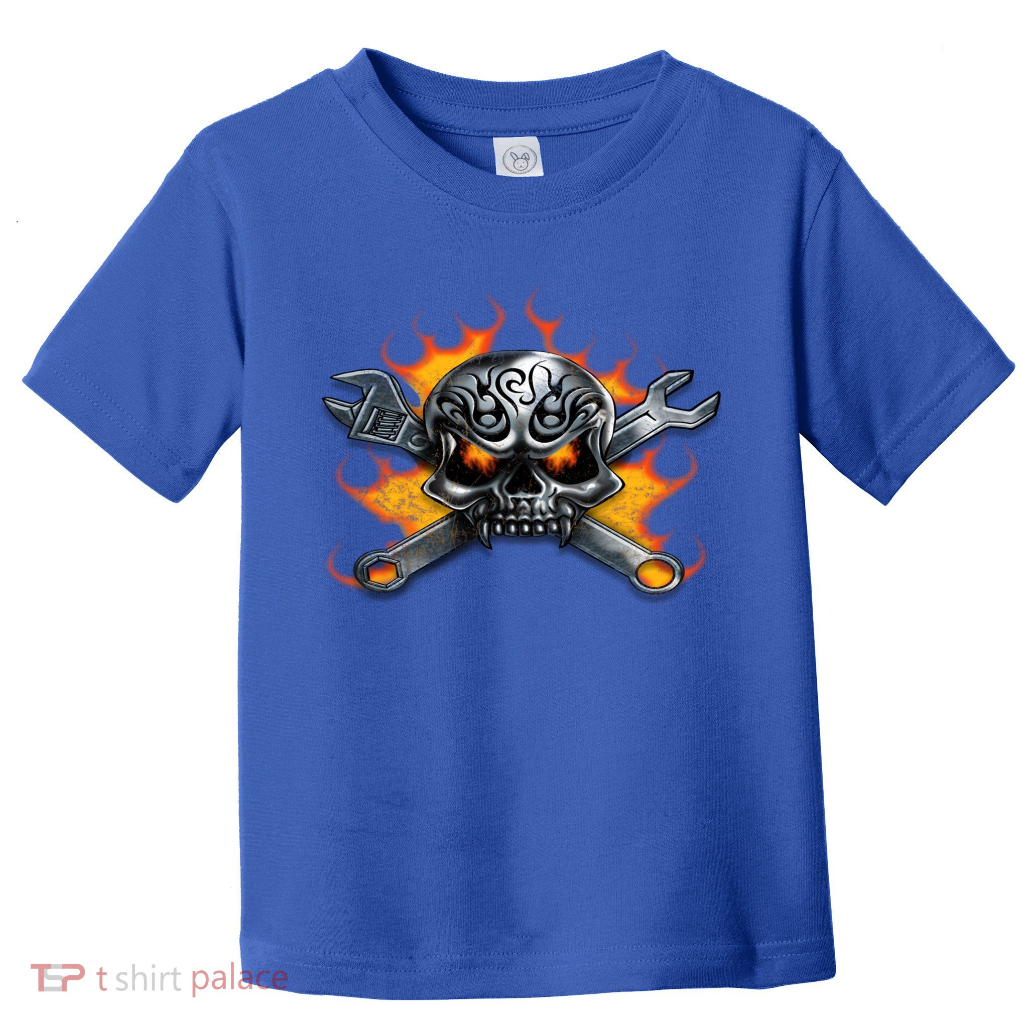 Metal Skull Wrench Flames Mechanic Funny Gift Toddler T-Shirt