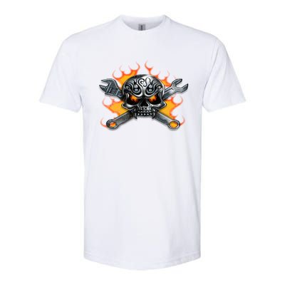 Metal Skull Wrench Flames Mechanic Funny Gift Softstyle® CVC T-Shirt