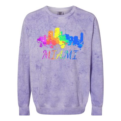 Miami Skyline Watercolor Souvenir Gift Miami Florida Colorblast Crewneck Sweatshirt