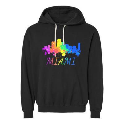 Miami Skyline Watercolor Souvenir Gift Miami Florida Garment-Dyed Fleece Hoodie