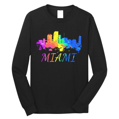 Miami Skyline Watercolor Souvenir Gift Miami Florida Long Sleeve Shirt