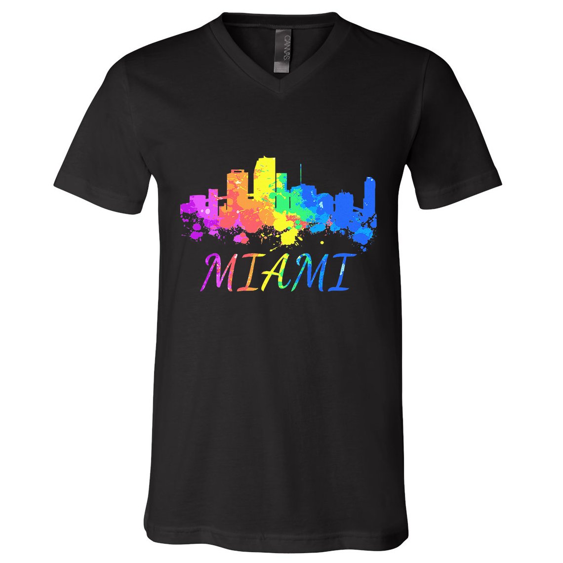 Miami Skyline Watercolor Souvenir Gift Miami Florida V-Neck T-Shirt