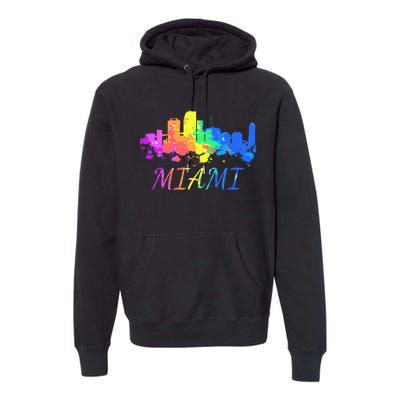 Miami Skyline Watercolor Souvenir Gift Miami Florida Premium Hoodie