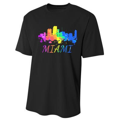 Miami Skyline Watercolor Souvenir Gift Miami Florida Performance Sprint T-Shirt