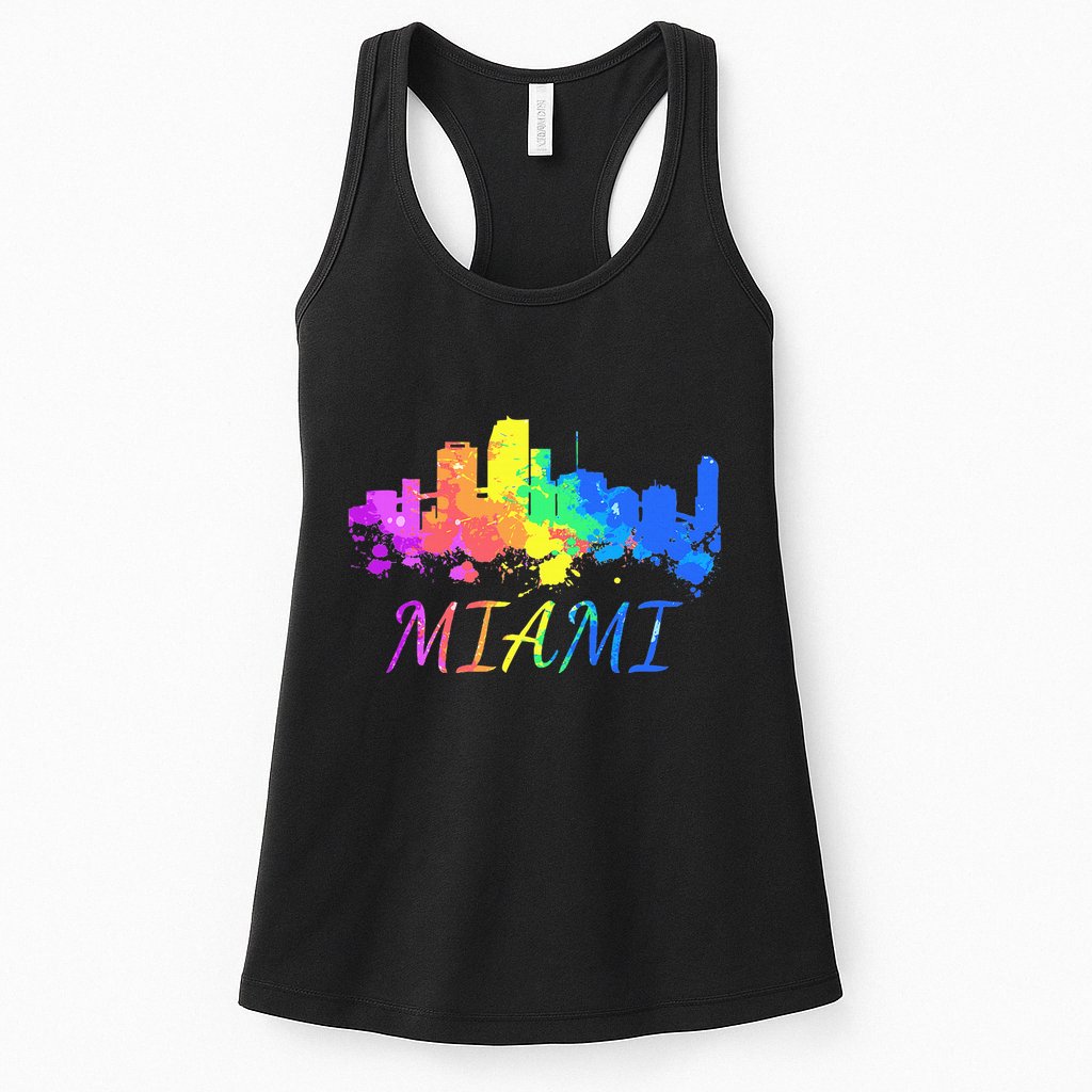 Miami Skyline Watercolor Souvenir Gift Miami Florida Womens Tank Top