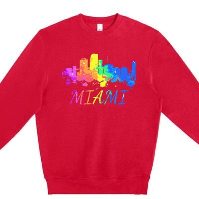 Miami Skyline Watercolor Souvenir Gift Miami Florida Premium Crewneck Sweatshirt